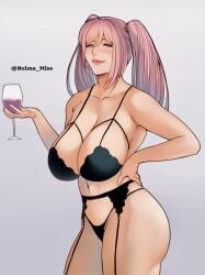 ass big_ass big_breasts big_butt blue_eyes blush bra bra_strap breasts bubble_ass bubble_butt commission drunk fate_(series) female genshin_impact hand_on_hip hitomi_twins hourglass_figure hourglass_figured_female jnsdh large_breasts lingerie lipstick massive_breasts milf mostly_nude oc original_character pale-skinned_female pale_skin pink_hair side_view sideboob suggestive_look thick_butt thick_hips thick_legs thick_thighs thighs thong thong_straps voluptuous voluptuous_female wide_hips wine