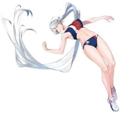 armpits azur_lane bare_arms bare_legs bare_shoulders black_background breasts buruma cg closed_mouth female floating_hair full_body grey_hair hair_ribbon kirov_(azur_lane) kirov_(high_jump_star)_(azur_lane) large_breasts legs long_hair looking_at_viewer medium_breasts midriff navel official_art orange_eyes shoes silver_hair simple_background sneakers socks solo sports_bikini sports_bra standing stomach sweat swimsuit thighs track_uniform transparent_background twintails very_long_hair white_footwear white_hair yellow_eyes
