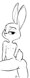 2017 alec8ter anthro anus ass black_and_white disney female furry half-closed_eyes judy_hopps lagomorph looking_at_viewer looking_back mammal monochrome nude pussy rabbit rear_view signature simple_background solo white_background zootopia