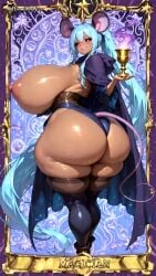 1furry_hybrid 1girls ai_generated ass big_ass big_breasts big_butt black_eyes blue_hair breasts card_(medium) kettleworks kettleworksai large_breasts long_hair looking_at_viewer looking_back mouse mouse_ears mouse_tail nipple no_bra oc purple_eyes thick_thighs thighhighs thighs watermark