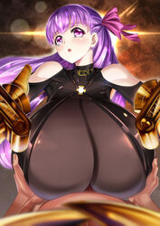 1boy breasts claws commentary_request fate_(series) female gauntlets gigantic_breasts highres imaani long_hair open_mouth paizuri passion_lip solo_focus