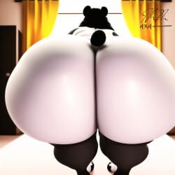2023 ai ai_generated anthro ass ass big_ass big_breasts big_butt black_and_white_fur breasts chubby chubby_female female looking_at_viewer mommy nipples overweight overweight_female panda tail thepyromancerfox