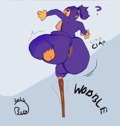 anthro anus ass balancing big_butt bloons_tower_defense ezili ezili_(bloons) female haplorhine huge_butt hyper hyper_butt mammal monkey ninja_kiwi primate purple_body purple_eyes question_mark questioning_tone rzuz solo tail
