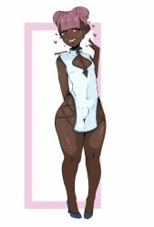 1boy bulge bulge_through_clothing china_dress chinese_clothes dark-skinned_male dark_skin double_bun dress femboy heart heart high_heels jeteggs original original_character pink_hair qipao solo solo_focus thick_thighs thighs