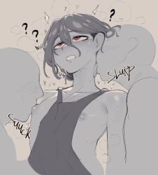 3boys blush femboy feminine_male gay gay_male gundam gundam_gquuuuuux hot krekk0v licking licking_neck male male_only neck_lick nipple_play nipples red_eyes shuji_ito sucking_nipples sweat sweating sweaty trap twink yaoi