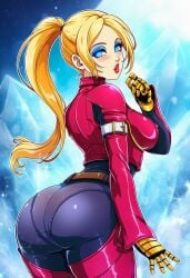 ai_generated bimbo blonde_hair blue_eyeshadow fatal_fury feminization hypnosis king_of_fighters kula_diamond kula_diamond_(cosplay) mascara red_lipstick rule_63 sano-br snk terry_bogard