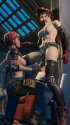 3d 3d_(artwork) armwarmer armwear belt big_breasts breast_out breasts breasts_out clip_(fortnite) closed_eyes clothed clothed_female clothing completely_nude completely_nude_female finger_in_mouth fingerless_gloves fortnite fortnite:_save_the_world gloves goggles goggles_on_head looking_up looking_up_at_partner makeshift_sex_toy mostly_clothed mostly_clothed_female nude nude_female open_mouth open_mouth partially_clothed partially_clothed_female ponytail pussy red_hair red_hair red_hair_female redhead_female screwdriver tattoo tattoos the_machinist_(fortnite) thigh_highs thighhighs thwipperfapper vaginal_penetration welding_mask yuri