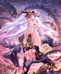 1girls ass_focus asshole black_thighhighs breasts edit female gaping gaping_anus gaping_ass gaping_pussy long_hair medusa medusa_(shingeki_no_bahamut) nipples nude nude_edit nude_female nude_filter open_mouth open_mouth orange_eyes pink_nipples pussy shadowverse shingeki_no_bahamut silver_hair small_body small_breasts snake teeth vagina