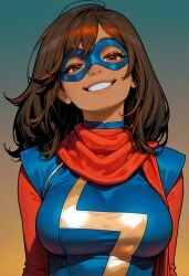 ai_generated brown_eyes brown_hair brown_skin brown_skinned_female kamala_khan looking_at_viewer marvel marvel_comics ms._marvel ms._marvel_(kamala_khan) muslim muslim_female pakistani pakistani_female smile smiling smiling_at_viewer smiling_female superhero superheroine