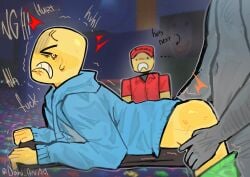 anal dani_ani duo elliot_(forsaken) forsaken_(roblox) gay male noob noob_(forsaken) noob_(roblox) rape raped roblox roblox_game robloxian self_upload side_view table tagme tears text y/n