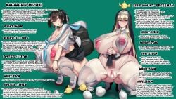 2girls areolae balls breasts censored cervix clothed dialogue duo_focus female huge_breasts human kawahagi_mizuki kawahagitei male mizuki_kawahagi three_sizes
