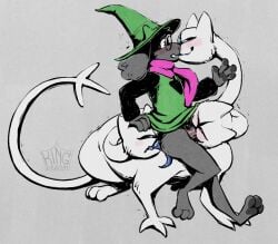 ambiguous_gender anal anthro blush canid canid_demon canine cerberus clothed clothing clover_(deltarune) deltarune demon duo european_mythology fellatio female_(lore) feral greek_mythology hand_on_head hellhound hi_res hydra kingdragyn kissing long_tongue male male/ambiguous mammal monster multi_head mythological_canine mythological_creature mythology no_underwear oral oral_sandwich paws penile questionable_consent ralsei rimming sex surprised_expression tongue undertale_(series)