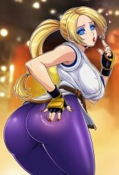 ai_generated bimbo blonde_hair blue_eyeshadow fatal_fury feminization hypnosis king_of_fighters mascara red_lipstick rule_63 sano-br snk terry_bogard yuri_sakazaki yuri_sakazaki_(cosplay)