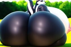 2023 ai ai_generated anthro ass big_breasts big_butt black_and_white_fur breasts chubby chubby_female female looking_at_viewer mommy nipples overweight overweight_female skunk tail thepyromancerfox