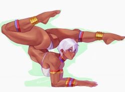 2d african african_female ass athletic athletic_female blue_eyes bubble_butt busty capcom dark-skinned_female dark_skin dlusional elena_(street_fighter) female female_focus female_only flexible hourglass_figure short_hair street_fighter tagme white_hair wide_hips