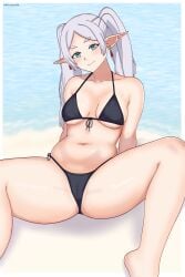 1girls alternate_breast_size bare_arms bare_belly bare_calves bare_chest bare_hands bare_hips bare_knees bare_legs bare_midriff bare_navel bare_shoulders bare_skin bare_thighs barefoot belly belly_button bikini bikini_bottom bikini_only bikini_top breasts calves closed_mouth_smile collarbone ear_piercing earrrings eclypse elf elf_ear elf_ears elf_female elf_girl exposed_arms exposed_belly exposed_chest exposed_hips exposed_legs exposed_midriff exposed_navel exposed_shoulders exposed_skin exposed_thighs feet female female_focus female_only frieren front-tie_bikini front-tie_bikini_top full_body green_eyes green_eyes_female grey_eyebrows grey_hair grey_hair_female groin halterneck head_tilt high_resolution highres hourglass_figure knees lean_figure legs legs_apart legs_spread lips long_hair looking_at_viewer medium_breasts midriff narrow_waist navel parted_bangs partially_exposed_vulva partially_visible_vulva pierced_ear pointy_ears pussy shoulders side-tie_bikini silver_hair silver_hair_female simple_background sitting sitting_on_ass sitting_on_floor sitting_on_ground slender_body slender_waist slim_waist smile smiley_face smiling smiling_at_viewer smirk solo sousou_no_frieren spread_legs spreading_legs spreading_thighs string_bikini swimsuit swimwear thick_thighs thighs tilted_head white_background wide_hips