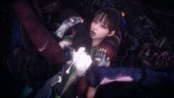 3d alien bangs blowbang eve_(stellar_blade) gangbang honey_select_2 honokan horsecock huge_cock interspecies kneeling licking_penis monster naytiba_(stellar_blade) ponytail