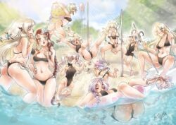 10girls 6+girls amber_(rune_factory) beach beach_volleyball bikini black_bikini black_one-piece_swimsuit black_swimsuit blonde_hair blue_eyes braided_hair braided_ponytail brown_hair butterfly_girl butterfly_wings clorica_(rune_factory) clumsy dolce_(rune_factory) doll_girl dragon_girl elf elf_ears elf_female elf_girl falling falling_down female female_only fishing fishing_rod flower flower_in_hair forte_(rune_factory) frey_(rune_factory) grass green_eyes green_hair grey_eyes hair hair_ornament hair_ribbon horns illuminata inflatable_tube long_hair margarete_(rune_factory) multiple_girls one-piece_swimsuit outdoors pico_(rune_factory) purple_hair rune_factory rune_factory_4 sand sand_castle sleeping squatting squid swimsuit swimwear tetisuka twintails ventuswill very_long_hair volleyball volleyball_net water wings witch_hat xiao_pai