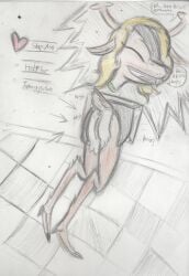 <dogun> absurd_res air_vent amateur anthro ass buckteeth deer deltarune dialogue female genitals graphite_(artwork) hi_res horn mammal new_world_deer noelle_holiday solo speech_bubble stuck teeth traditional_media_(artwork) undertale_(series) vulva