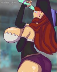 1girls acid_demo ass brown_eyes brown_hair dragon's_crown dress female hat huge_breasts long_hair plasma-demo red_hair solo sorceress sorceress_(dragon's_crown) standing video_games witch_hat