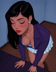 after_sex ai_generated bangs black_hair blue_eyes blue_skirt blush breasts chair cleavage clothing couch crossed_legs cum cum_in_pussy cumdrip dark-skinned_female dark_skin dc dc_comics dcau earrings female female_only formal furniture indoors jacket jewelry jousneystudio large_breasts lips lipstick lois_lane long_hair makeup medium_breasts miniskirt no_bra office_lady on_chair on_couch pantyhose parted_lips pencil_skirt pleated_skirt pussy_juice red_lips rolling_eyes shirt sitting skirt skirt_suit solo suit superman:_the_animated_series superman_(series) tagme thick_thighs thighs trembling video