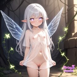 ai_assisted ai_generated animal ass_visible_through_thighs bangs bare_tree blue_butterfly blue_wings blurry blurry_background blurry_foreground blush branch breasts bug butterfly butterfly_hair_ornament butterfly_on_hand butterfly_wings closed_mouth collarbone cowboy_shot crystal depth_of_field dragonfly dress elf fairy fairy_wings female flirtzy.ai glowing_butterfly glowing_wings grass ice_wings insect_wings leaf long_hair looking_at_viewer navel nipples outdoors plant pointy_ears potted_plant purple_eyes pussy pussy_juice see-through silk silver_hair small_breasts smile solo spider_web standing transparent_wings tree uncensored wet wet_clothes white_butterfly wings yellow_butterfly