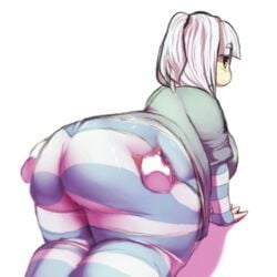 all_fours animated ass ass_grab chubby clothing disembodied_hands gif idle-animal jiggle trinity-fate62 white_background white_hair