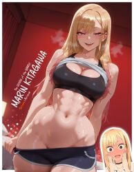 1girls 2025 abs ai_generated anime anime_girl anime_style arisua artist_name athletic athletic_female bangs big_breasts blonde_female blonde_hair blush breasts breasts cleavage clothes_lift curvy curvy_body curvy_female cute ear_piercing earrings english_text female female_only gradient_hair gyaru hands_on_own_face hi_res high_quality high_res high_resolution highres hot indoors jewelry kitagawa_marin large_breasts long_hair looking_at_viewer marin_kitagawa multicolored_hair navel open_mouth patreon patreon_username piercing red_eyes shorts shorts_pull skindentation smile solo solo_focus sports_bra steam steaming_body sweat sweating uncensored undressing watermark