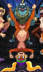 absurd_res animal_genitalia animal_humanoid animal_penis anthro ape ape_humanoid areola beanie big_areola blonde_hair bondage bondage bound brown_body brown_fur camo camo_clothing camo_print candy_kong chimpanzee chimpanzee_humanoid clothing crocodile crocodilian crocodilian_penis donkey_kong_(series) ear_piercing ear_ring female forced forced_to_watch fur genitals group hair haplorhine hat headgear headwear hi_res humanoid inverted_nipples klasp kong kremling krusha looking_at_another male male/female mammal mammal_humanoid neck_restraint nintendo nintyfresh nipples orange_body orange_fur pan_(genus) pattern_clothing penis piercing pregnant pregnant_anthro pregnant_female pregnant_sex primate primate_humanoid puffy_nipples rape reptile restraints ring_piercing scalie sex skidda tan_body tan_fur tiny_kong