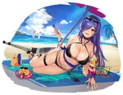 >_< 2girls 3girls :d azur_lane bare_shoulders beach beach_mat beach_towel beach_umbrella bikini bird black_bikini black_choker blue_hair blue_sky blush bracelet breasts cellphone cg chick choker cleavage cloud collarbone cooler crab day eyewear_on_head female food fruit full_body hair_over_one_eye halterneck heart holding holding_spoon ice_cream innertube jewelry large_breasts long_hair looking_at_viewer lotion lying manjuu_(azur_lane) mole mole_on_breast multiple_girls navel o-ring o-ring_bikini ocean official_alternate_costume official_art on_side open_mouth outdoors palm_tree parfait phone pocky purple_hair red_eyes red_hair sand sand_castle sand_sculpture sandals short_hair side-tie_bikini_bottom sky smartphone smile solo_focus spoon stomach sundae sunglasses sunscreen swim_ring swimsuit thigh_gap thigh_strap thighs towel transparent_background tree trento_(azur_lane) trento_(summer's_hotness?)_(azur_lane) umbrella very_long_hair water watermelon wet wrist_scrunchie