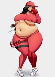 1girls areola_slip bbw chocofl4n chubby chubby_female female female_only fortnite huge_belly huge_breasts human large_breasts overweight overweight_female revealing_clothes ruby_(fortnite) solo solo_female standing tan_body thick_thighs tight_clothing underboob voluptuous weight_gain wide_hips
