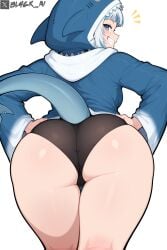 ai_generated ass ass_focus big_breasts bl4ck_ai cameltoe gawr_gura grin hands_on_hips hololive hololive_english hololive_myth leaning_forward looking_back milf panties sharp_teeth tagme tail virtual_youtuber vtuber