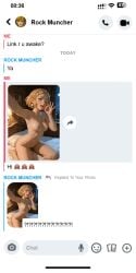 1boy 1girls ai_assisted ai_generated bedroom blonde_hair breasts casual_nudity couple cute fellatio_gesture horny horny_female link meme naked naked_female nintendo nude phone princess_zelda pubic_hair selfie sending_nudes sexting snapchat surprised taking_picture taking_selfie text texting the_legend_of_zelda thick_thighs
