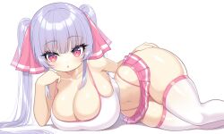 ai_generated bangs beauty blue_hair blush breasts busty cleavage collarbone curvy cute female female_only hair_between_eyes highres hourglass_figure huge_breasts long_hair looking_at_viewer microskirt oppai pink_eyes ribbon_in_hair riko_(shuz) shiny_hair shiny_skin shortstack skindentation solo stockings stretched_clothing thebillai thighhighs thong thong_straps tight_clothes very_long_hair voluptuous wide_hips