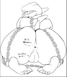 anus artist_request ass ass_focus asshole body_writing chained_up chains collar collar_chain deepwoken fat_ass monster_girl naked petplay pussy sharp_teeth sharp_toenails thresher tongue_out