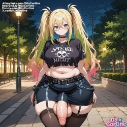 1futa ai_generated big_ass big_penis big_testicles djxcarline fat fat_ass futanari outdoors punk punk_girl stockings