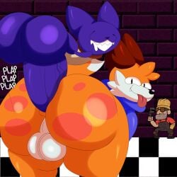 anal anal_sex anthro ass balls big_balls big_butt big_penis bob_(superiorfoxdafox) bottomless canid canine clothed clothing digital_media_(artwork) domestic_cat duo engineer_(team_fortress_2) english_text erection eyewear felid feline felis fox fur genitals hi_res hoodie huge_balls huge_butt huge_cock human humanoid_genitalia hyper hyper_balls hyper_genitalia hyper_penis juniperbean male male/male male_penetrated male_penetrating male_penetrating_male mammal orange_body orange_fur penetration penile penis sex smile soups_(superiorfox) tail team_fortress_2 text thick_thighs tongue tongue_out topwear valve weapon wide_hips