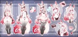 absurd_res anthro areola arm_markings back_markings black_body black_fur blush body_blush breasts canid canine clitoris clitoris_piercing clitoris_ring clothing collar facial_markings female female/female fluffy fluffy_fur fluffy_tail fox fur garter_belt garter_straps genital_piercing genitals golden_collar hair harness head_markings heart_(marking) hi_res hip_markings jewelry leg_markings long_ears long_tail luna_(tsuki) mammal markings model_sheet multicolored_body navel nipples piercing pink_eyes pink_hair pink_nose pubic_markings ring_piercing shoulder_markings small_breasts socks_(marking) solo sweater tail tail_markings tekahika topwear vulva vulva_blush vulva_ring white_body white_fur