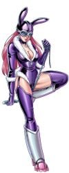 animal_ears blue_eyes boots breasts cg cleavage collar comics_bunny_(hentai_heroes) fake_animal_ears female full_body fur_collar fur_trim garter_straps gloves goggles green_background helmet hentai_heroes kinkoid large_breasts leotard long_hair looking_at_viewer mask official_art parody pink_hair rabbit_ears simple_background solo thighhighs thighs weapon whip zipper