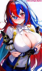 1girls aegis_elysium ai_art ai_generated alear_(fire_emblem) alear_(fire_emblem)_(female) arms_behind_back big_breasts blue_bra blue_eyes blue_hair blush blush blushing_at_viewer breasts cleavage dress female female_focus fire_emblem fire_emblem_engage gem gloves hair_ornament headpiece highres holding_breast holding_breasts huge_breasts indoors jewelry large_breasts long_hair looking_at_viewer multicolored_eyes multicolored_hair navel nintendo open_shirt panties red_eyes red_hair room shirt shy sitting sitting_on_bed solo solo_focus thick thick_breasts thick_thighs thighhighs thighs tiara undressing very_long_hair wall wall_(structure) watermark window windows