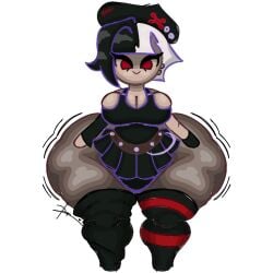 ass ass_visible_from_the_front big_ass big_breasts black_hair breasts cookie_run currant_cream_cookie cute cute_face devsisters doopie enormous_ass female huge_ass red_eyes thick_thighs two-tone_hair white_hair