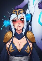 1futa 1girls ai_generated ashe_(league_of_legends) blood_drip blood_on_face blood_splatter ear_penetration female futanari guro implied_rape intersex kindred league_of_legends revenant_ai