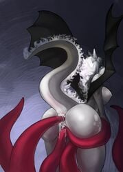 anthro ass big_butt breasts cum cum_in_ass cum_in_pussy cum_inside double_penetration dragon female forced horn looking_back marii5555 nipple_piercing nipples nude penetration piercing rape solo standing tears wings