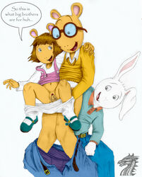 age_difference anthro arthur_(series) arthur_read brother_and_sister buster_baxter clothed clothed_sex clothing color cub d.w._read dialogue english_text female glasses incest male master_of_puppets older_male pants_down penetration sex straight text uncensored vaginal_penetration young younger_female