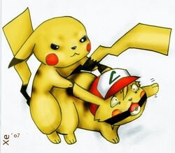 2007 ashchu nintendo pikachu pokémon_(species) pokemon satoshi_(pokemon) xeaneaux