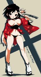 brown_hair highres japanese_clothes kimono kunoichi kurenai_(red_ninja) lowleg lowleg_panties nipple_slip nipples open_clothes panties red_ninja short_hair underwear