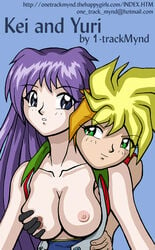 1-trackmynd 2girls blonde_hair blue_hair breast_grab breasts dirty_pair dirty_pair_flash female headband human kei_(dirty_pair) large_breasts light-skinned_female light_skin long_hair multiple_girls nipples orange_hair short_hair tagme tomboy yuri yuri_(dirty_pair)