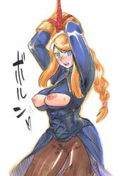 1girls agrias_oaks big_breasts blonde_hair bondage bound breasts female final_fantasy final_fantasy_tactics final_fantasy_tactics_(original) huge_breasts kikuta large_breasts looking_at_viewer nipples restrained tagme