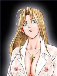 1990s 1997 1girls 20th_century blonde_hair breasts female milly_thompson nipples nipples_visible_through_clothing tagme tears trigun yokoshima_tadashi