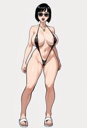 ai_generated chichi curvy_figure dragon_ball dragon_ball_z front_view full_body milf perfect_body slingshot_swimsuit slippers sunglasses tinted_eyewear white_background